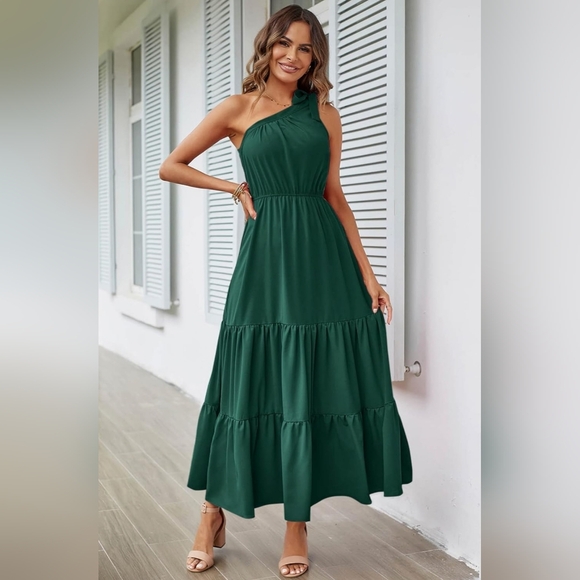 PrettyGarden Women's Maxi Dress One Shoulder Sleeveless Ruffle - Picture 1 of 11